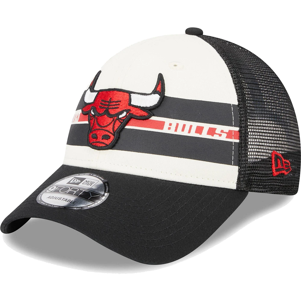 Casquette snapback 9FORTY Trucker à rayures noires des Chicago Bulls New Era pour homme