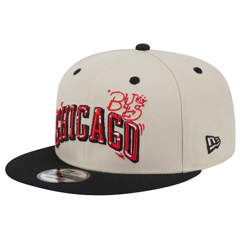 Casquette ajustable à pression Chicago Bulls 9FIFTY pour homme New Era Cream Injection Team Art