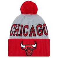 Men's New Era Gray/Red Chicago Bulls Tip-Off Cuffed Knit Hat with Pom