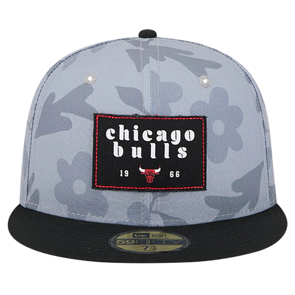 Men's New Era Gray Chicago Bulls Palm Fronds 2-Tone 59FIFTY Fitted Hat