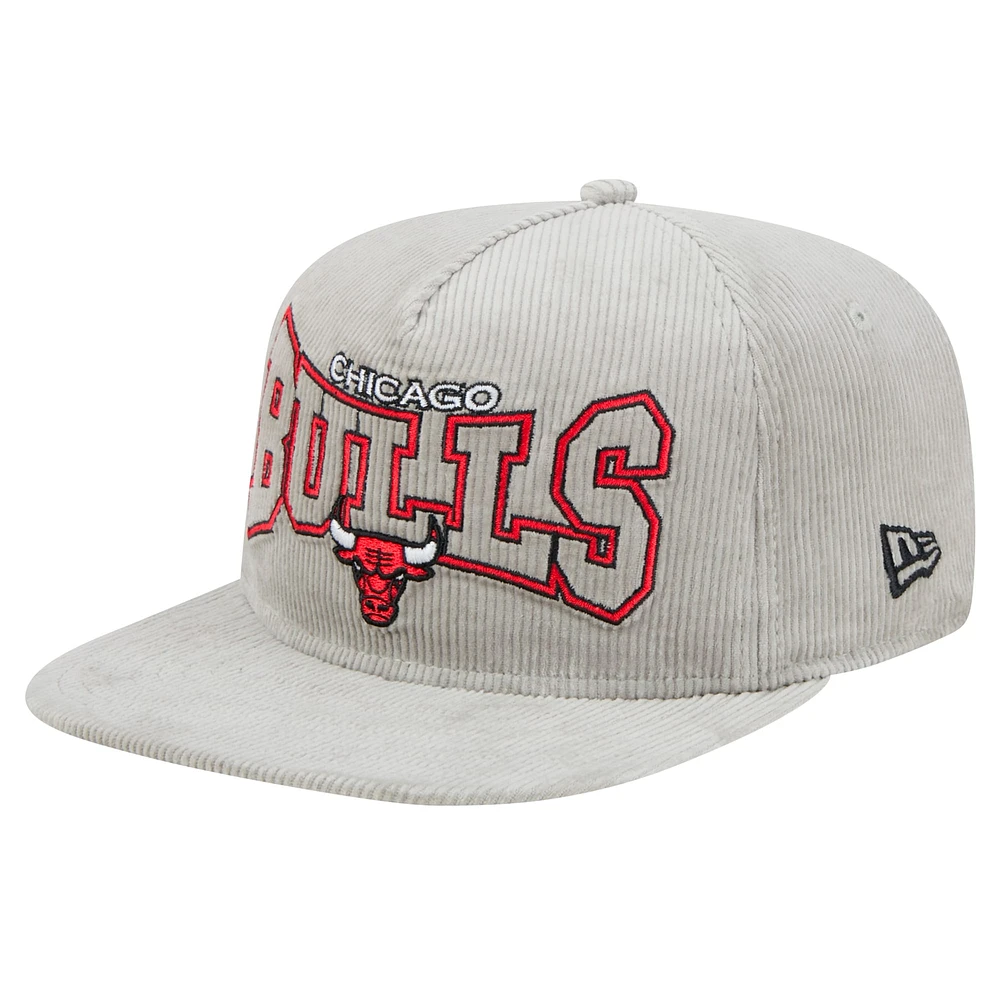 Casquette de golf snapback Chicago Bulls Throwback en velours côtelé gris New Era pour homme