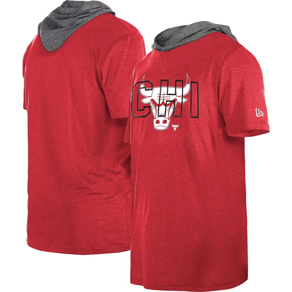 T-shirt à capuche Active Chicago Bulls New Era pour homme rouge chiné