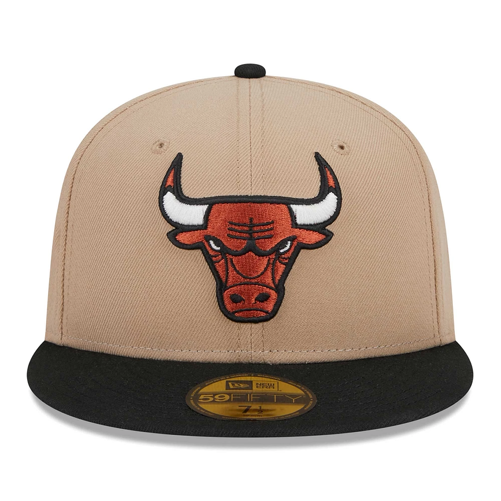 Men's New Era Khaki/Black Chicago Bulls Burnt Orange Logo Two-Tone 59FIFTY Fitted Hat