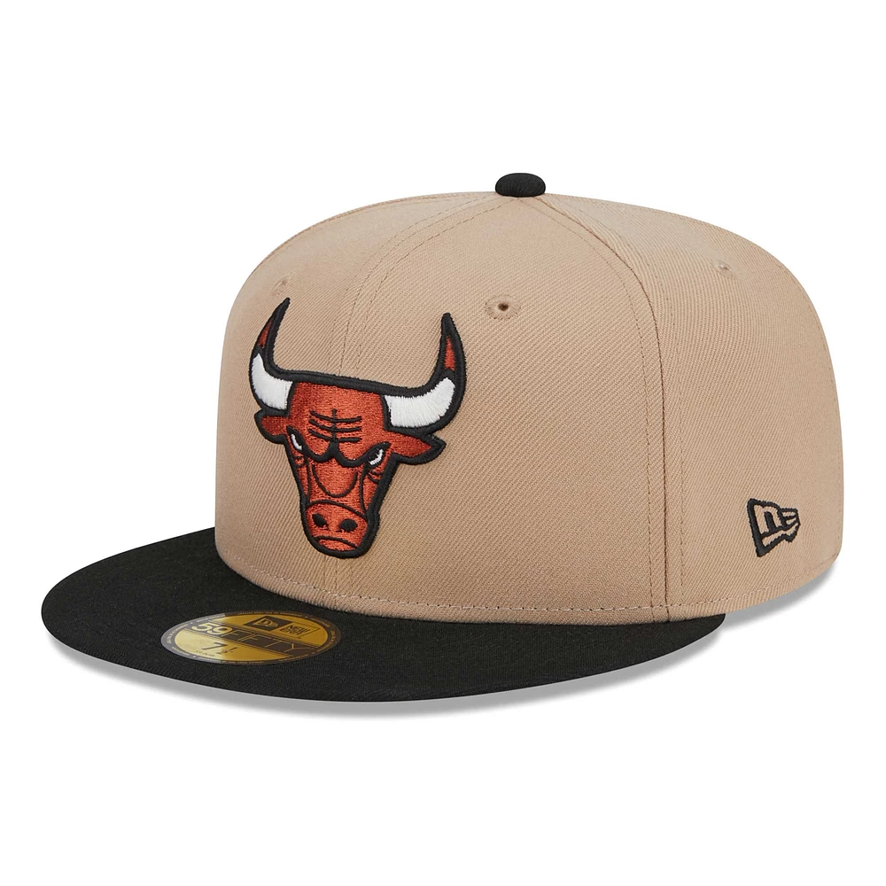 Men's New Era Khaki/Black Chicago Bulls Burnt Orange Logo Two-Tone 59FIFTY Fitted Hat