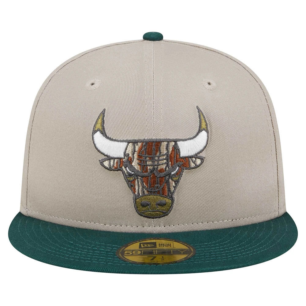 Men's New Era  Natural/Hunter Green Chicago Bulls Lifestyle Tree Bark 59FIFTY Fitted Hat