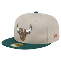 Men's New Era  Natural/Hunter Green Chicago Bulls Lifestyle Tree Bark 59FIFTY Fitted Hat