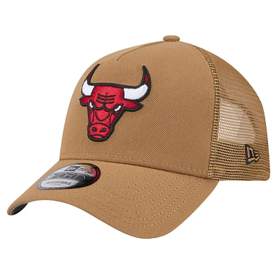 Casquette réglable de camionneur A-Frame 9FORTY des Chicago Bulls New Era pour hommes, beige