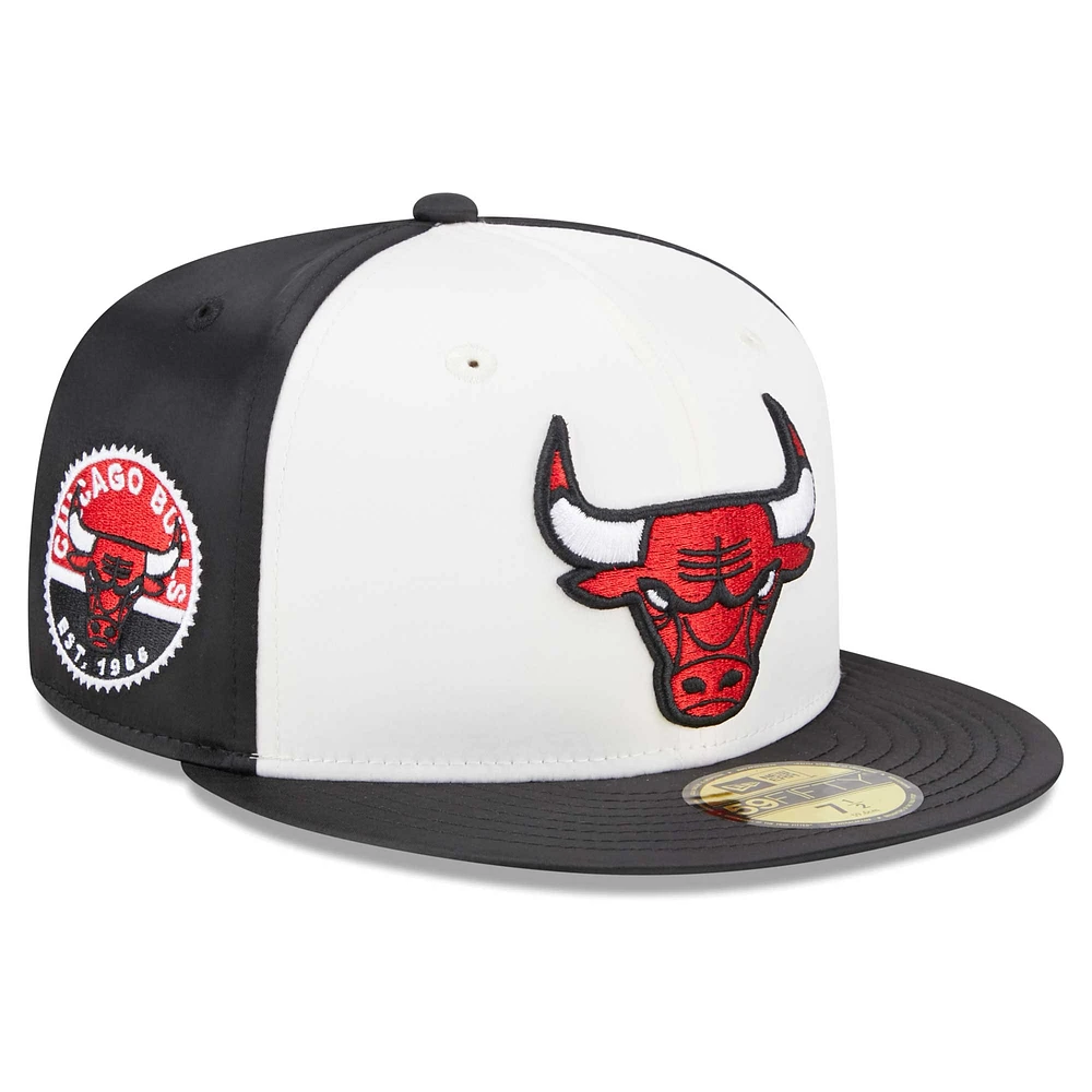 Men's New Era  White Chicago Bulls Throwback Satin 59FIFTY Fitted Hat