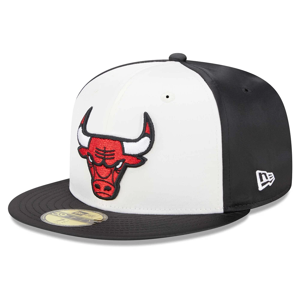 Men's New Era  White Chicago Bulls Throwback Satin 59FIFTY Fitted Hat