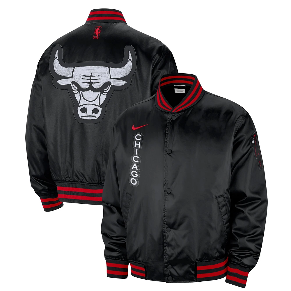 Blouson aviateur à bouton-pression Nike noir Chicago Bulls 2023/24 City Edition Courtside Premier pour homme