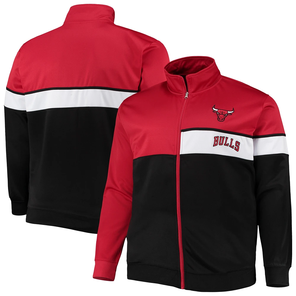 Men's Red/Black Chicago Bulls Big & Tall Pieced Body Full-Zip Track Jacket