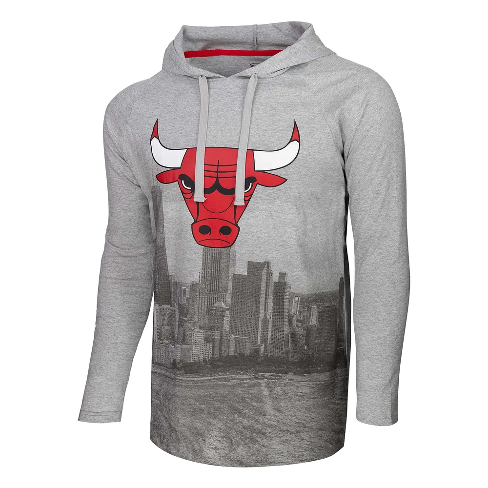 Men's Stadium Essentials Heather Gray Chicago Bulls Atrium Raglan Long Sleeve Hoodie T-Shirt