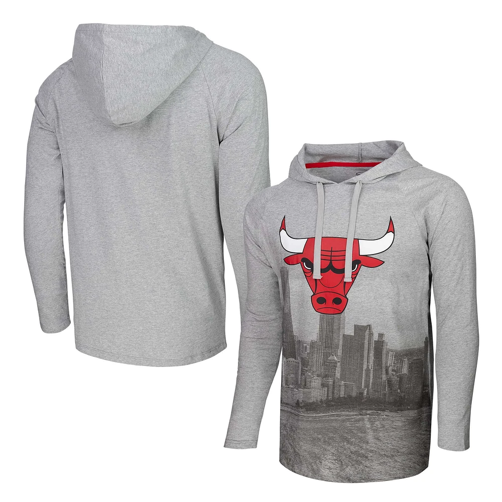 Men's Stadium Essentials Heather Gray Chicago Bulls Atrium Raglan Long Sleeve Hoodie T-Shirt