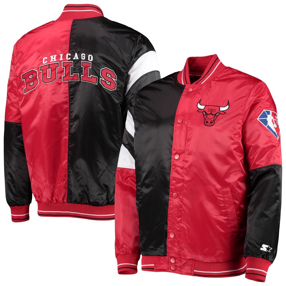 Men's Starter Red/Black Chicago Bulls NBA 75th Anniversary Leader Color Block Satin - Full-Snap Jacket