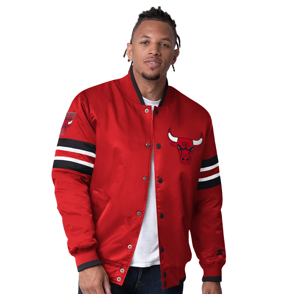 Men's Starter Red Chicago Bulls Scout I Full-Snap Varsity Jacket