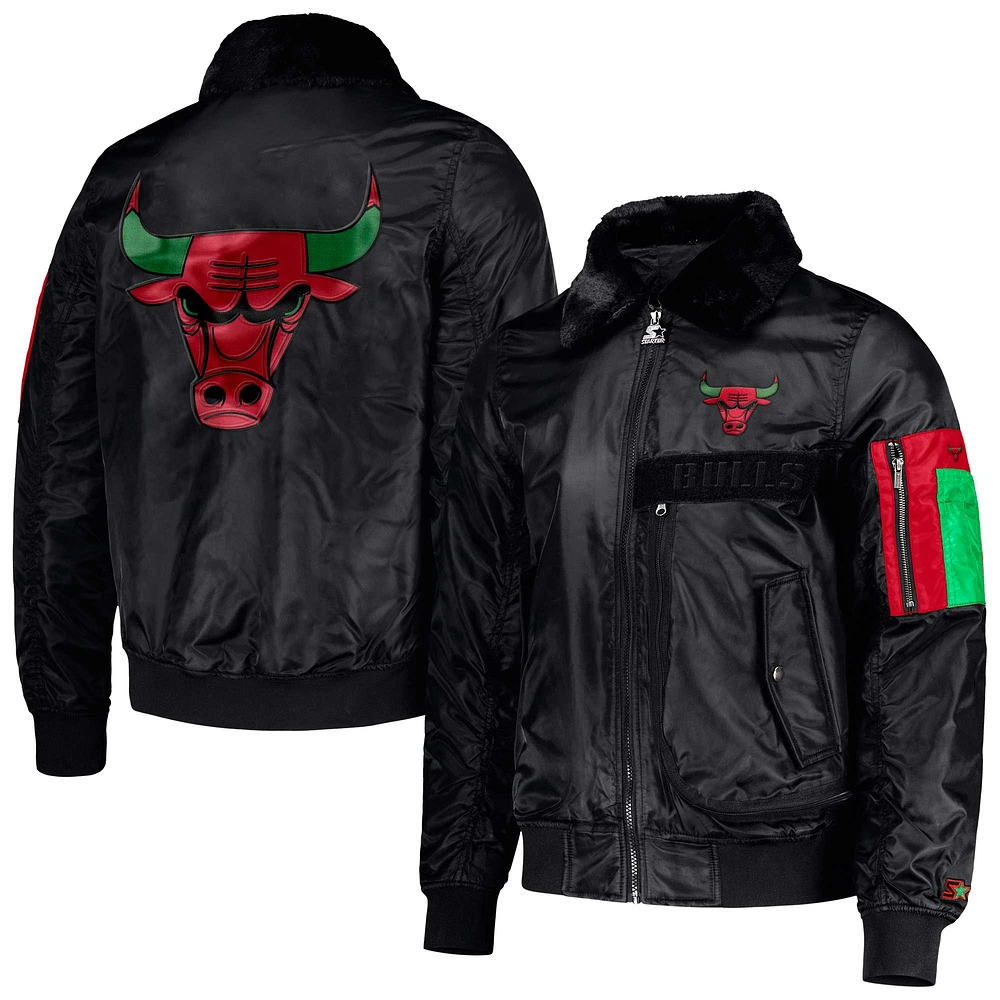 Veste Starter x Ty Mopkins pour homme Noir Chicago Bulls Black History Month Satin Full-Zip Jacket