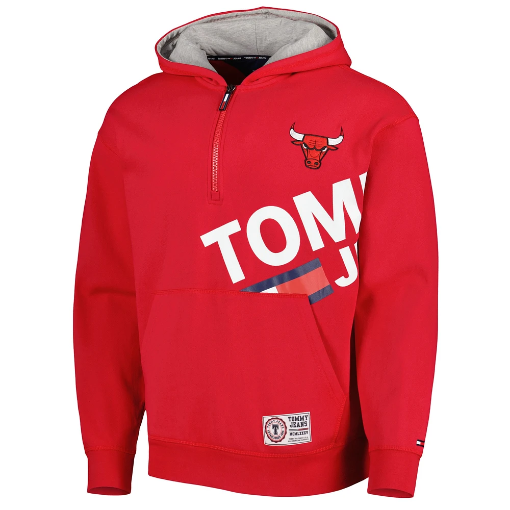 Men's Tommy Jeans Red Chicago Bulls Bernard Half-Zip Hoodie