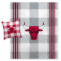 Pegasus Chicago Bulls Gray Plaid Stripes Blanket and Pillow Combo Set