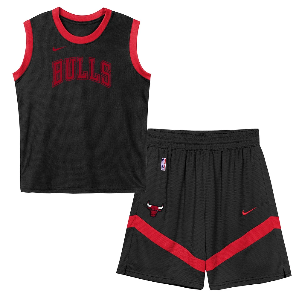 Ensemble débardeur et short en maille Chicago Bulls noir pour enfant d'âge préscolaire