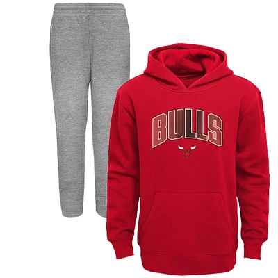 Ensemble préscolaire à capuche et pantalon Chicago Bulls Double Up rouge/gris chiné