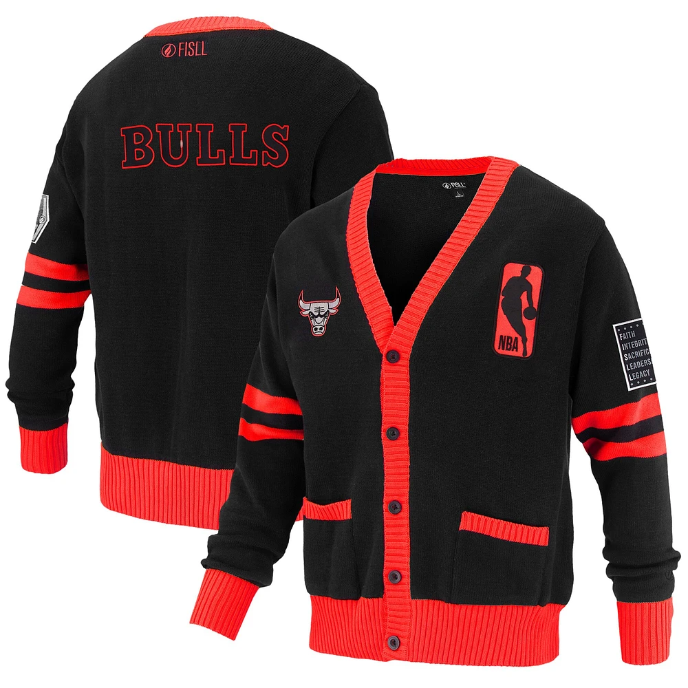 Unisex FISLL Black Chicago Bulls Logoman Shadow Collection Full-Button Cardigan Sweater