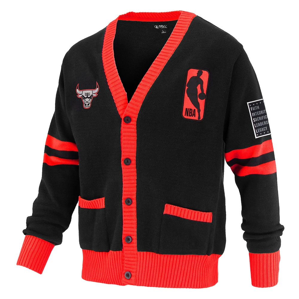 Unisex FISLL Black Chicago Bulls Logoman Shadow Collection Full-Button Cardigan Sweater