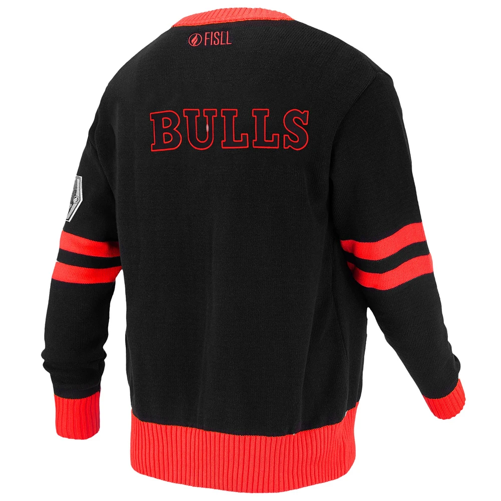 Unisex FISLL Black Chicago Bulls Logoman Shadow Collection Full-Button Cardigan Sweater