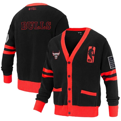 Unisex FISLL Black Chicago Bulls Logoman Shadow Collection Full-Button Cardigan Sweater