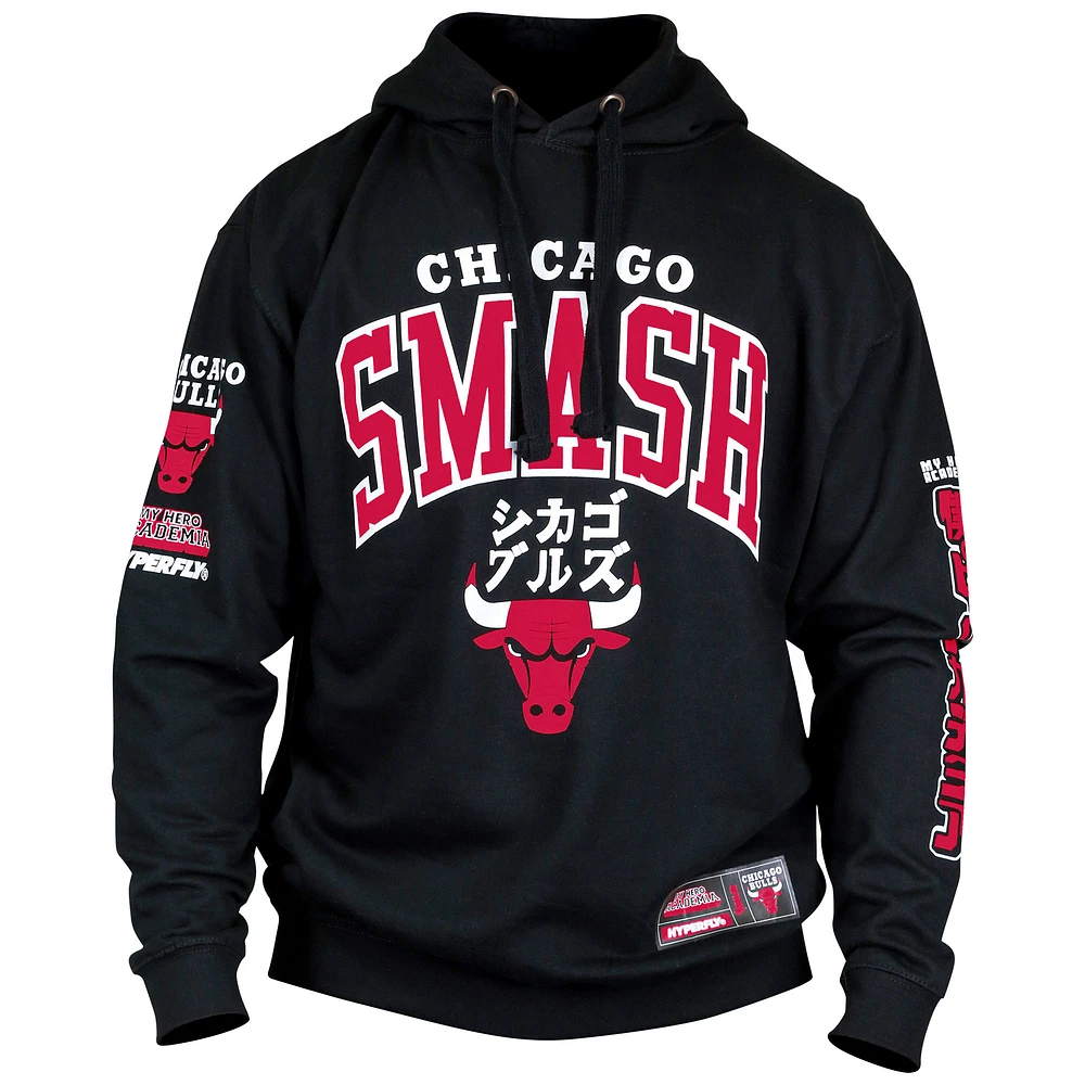 Sweat à capuche unisexe Hyperfly noir Chicago Bulls NBA x My Hero Academia All Might Smash