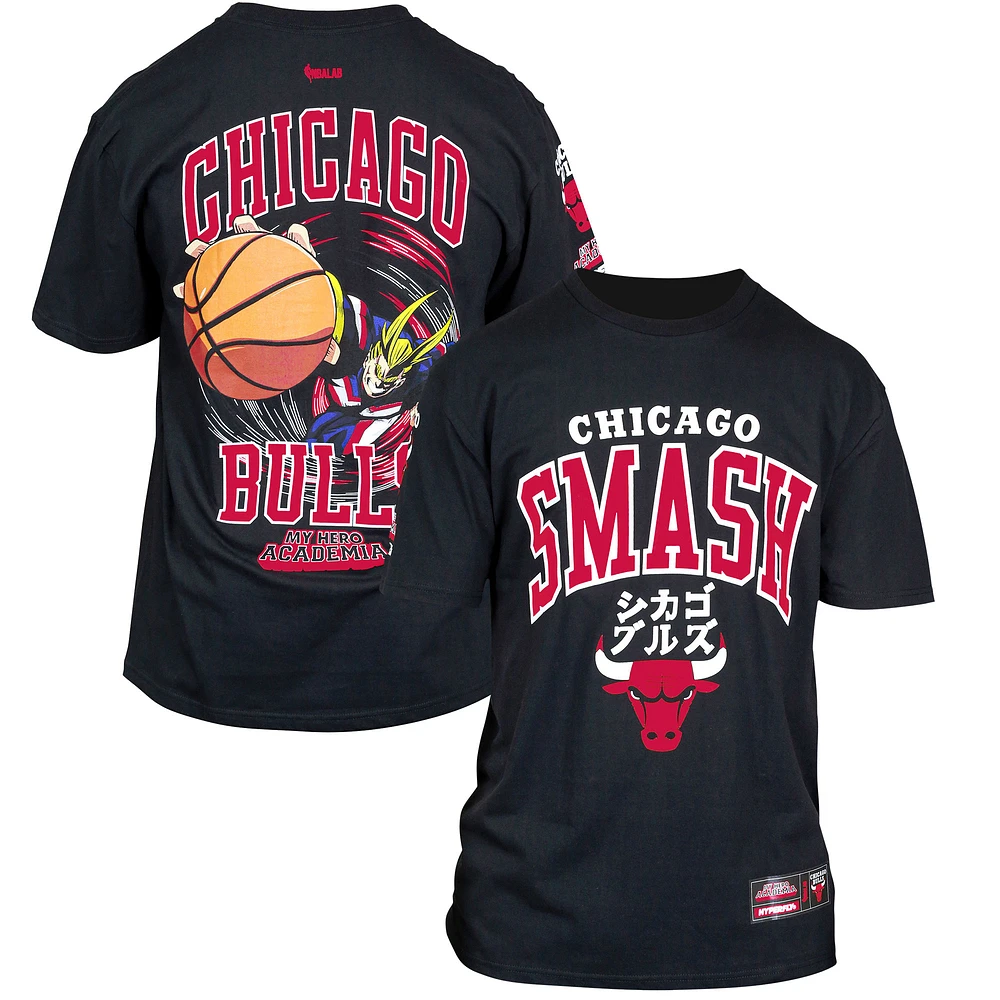 T-shirt unisexe Hyperfly noir Chicago Bulls NBA x My Hero Academia All Might Smash