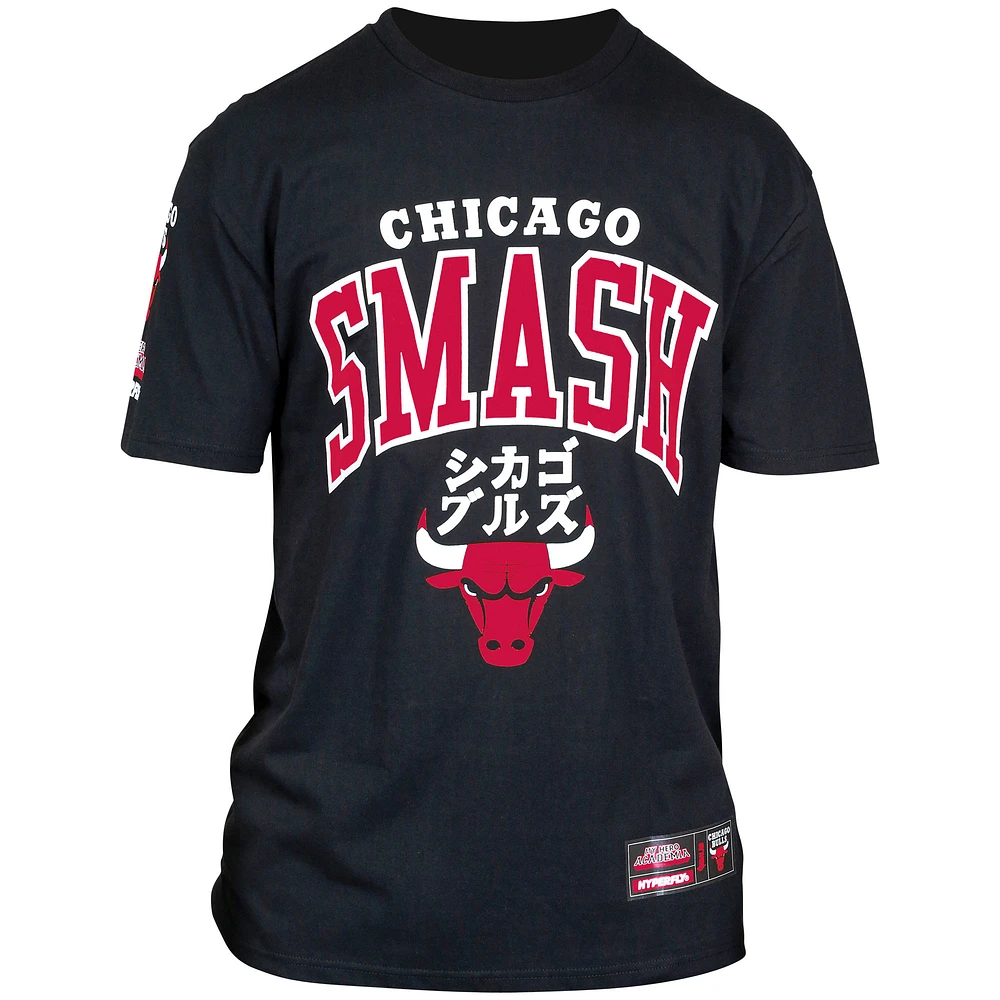 T-shirt unisexe Hyperfly noir Chicago Bulls NBA x My Hero Academia All Might Smash