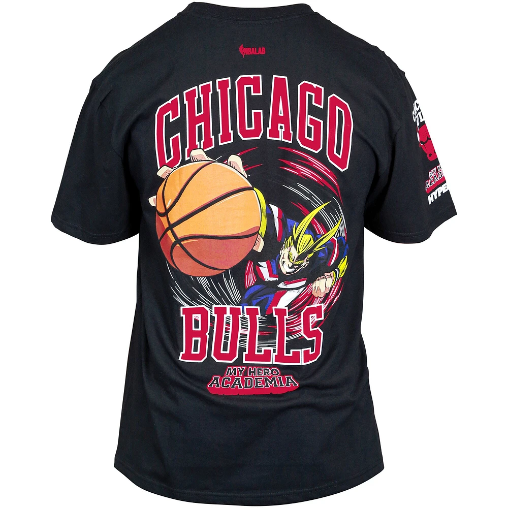 T-shirt unisexe Hyperfly noir Chicago Bulls NBA x My Hero Academia All Might Smash