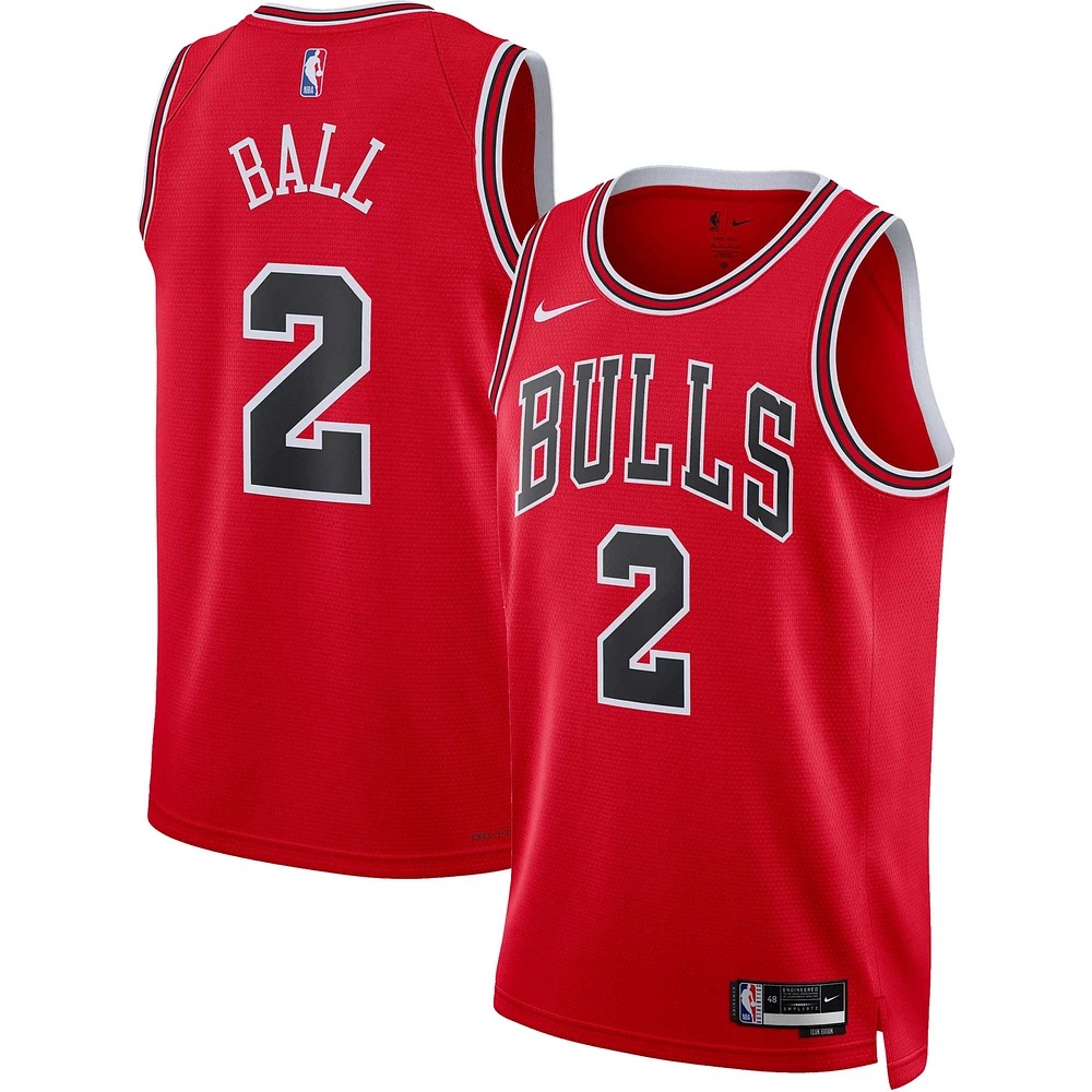 Maillot unisexe Nike Lonzo Ball rouge Chicago Bulls Swingman - Icon Edition