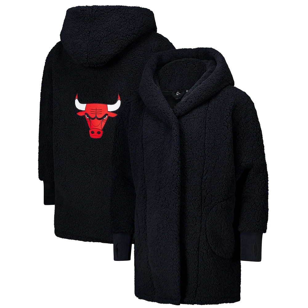 Sweat à capuche ouvert surdimensionné noir des Chicago Bulls par Jill Martin, le meilleur transat du monde