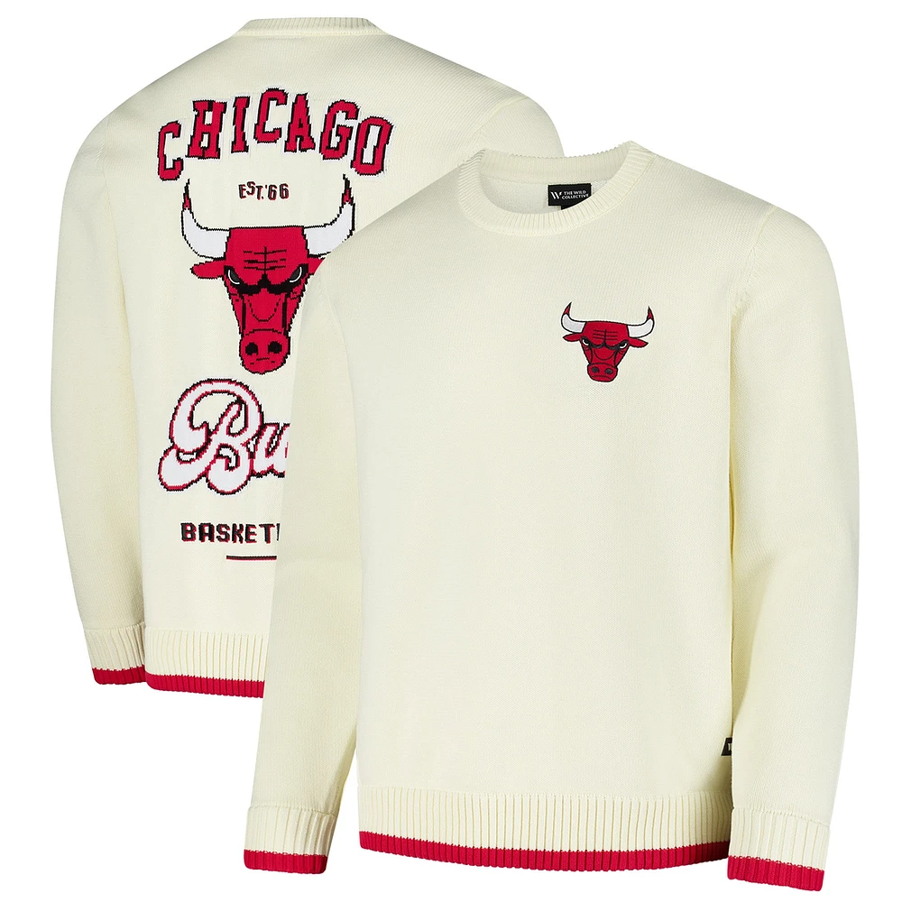 Pull en tricot jacquard unisexe The Wild Collective crème Chicago Bulls