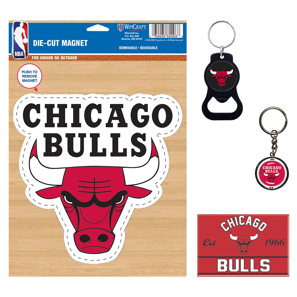 WinCraft Chicago Bulls 4-Pack Key Rings and Magnets Set