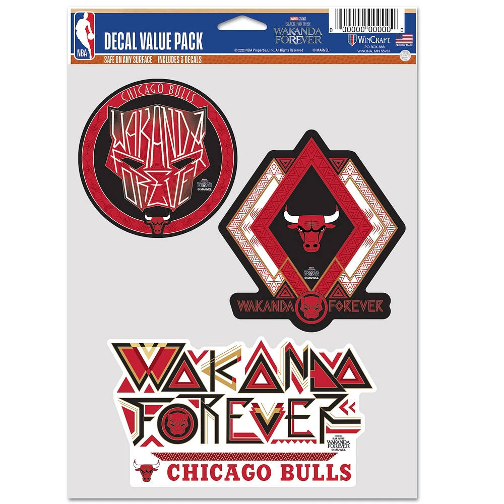 WinCraft Chicago Bulls Lot de trois autocollants pour ventilateur Black Panther 2