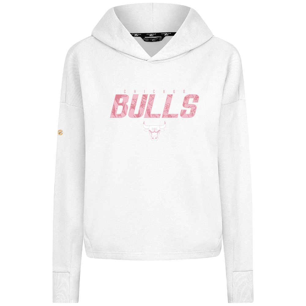 Sweat à capuche court trois mélanges motif floral blanc pour femme Levelwear Chicago Bulls Fête des Mères