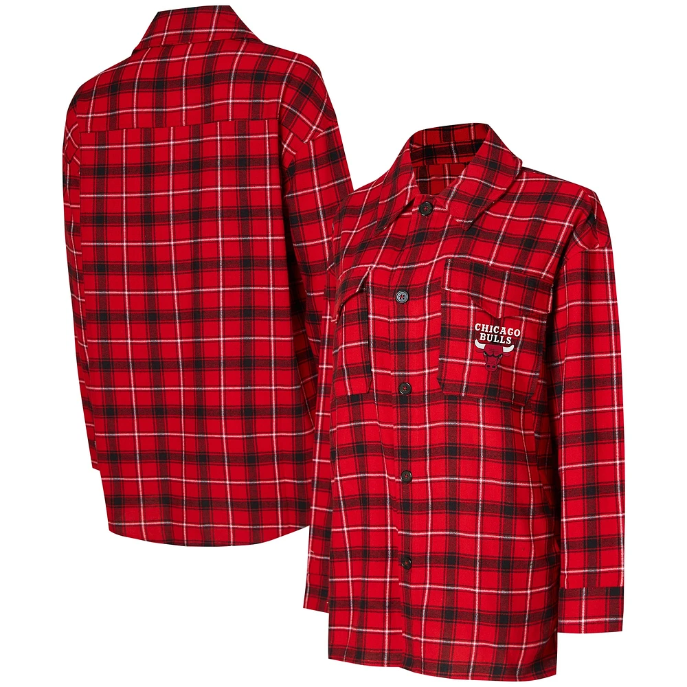 Chemise de nuit boutonnée College Concepts pour femmes, rouge/noir, Chicago Bulls Boyfriend