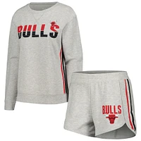 Ensemble de nuit pour femmes Concepts Sport gris Chicago Bulls Cedar t-shirt à manches longues et short