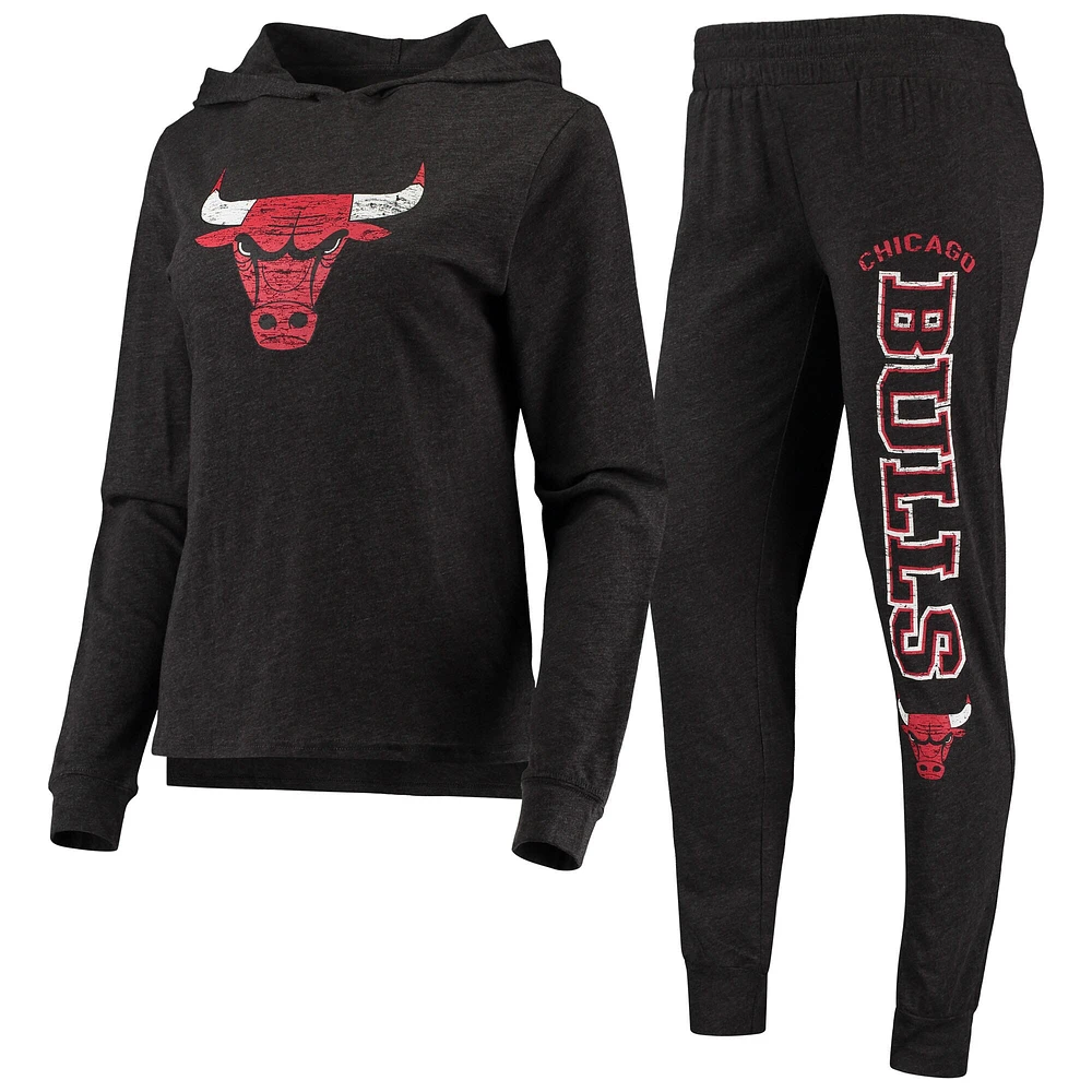 Ensemble de pyjama à capuche et pantalon Chicago Bulls pour femme Concepts Sport noir chiné