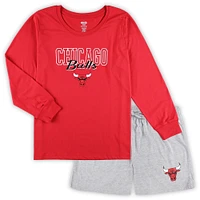 Women's Concepts Sport Red/Heather Gray Chicago Bulls Plus Long Sleeve T-Shirt and Shorts Sleep Set