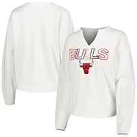 Concepts Sport - T-shirt à manches longues et col cranté Chicago Bulls Sunray pour femme, blanc