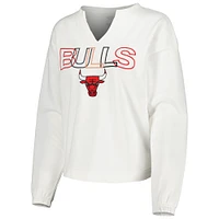 Women's Concepts Sport  White Chicago Bulls Sunray Notch Neck Long Sleeve T-Shirt