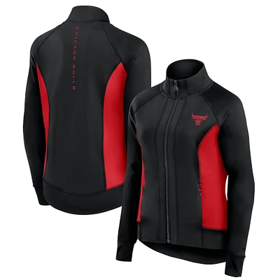 Women's Fanatics Black Chicago Bulls Studio Fitted Full-Zip Gym Track Jacket