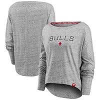 Women's Fanatics Heathered Gray Chicago Bulls Nostalgia Off-The-Shoulder Long Sleeve T-Shirt