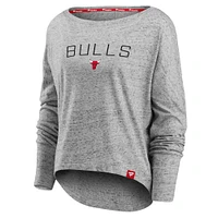 T-shirt à manches longues et épaules dénudées Fanatics pour femmes, gris chiné, Chicago Bulls Nostalgia