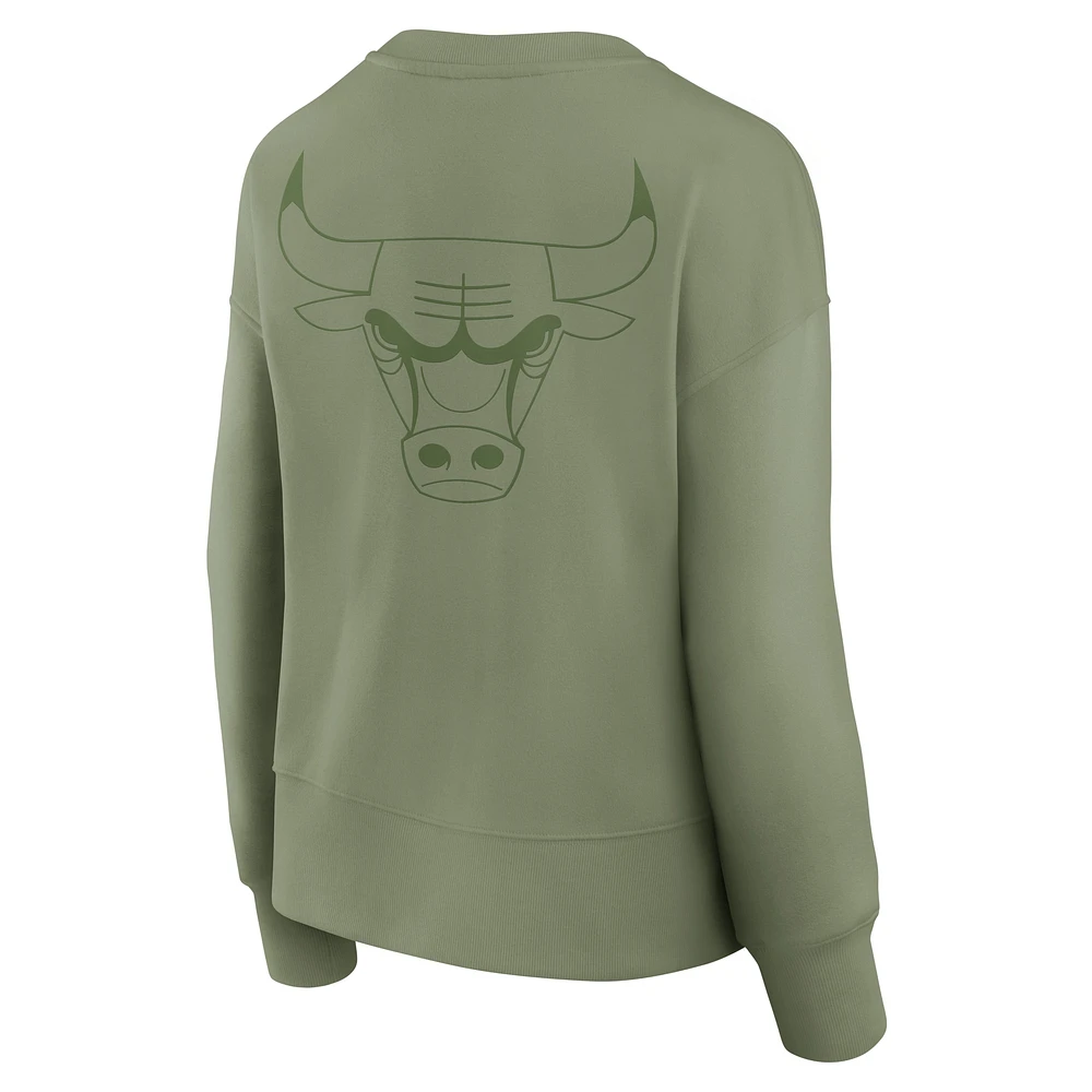 Women's Fanatics Olive Chicago Bulls Elements Flow Pullover Sweatshirt