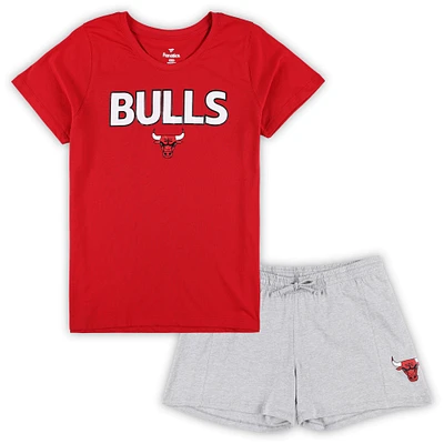 Ensemble combiné t-shirt et short grande taille Fanatics pour femmes, rouge/gris chiné, Chicago Bulls