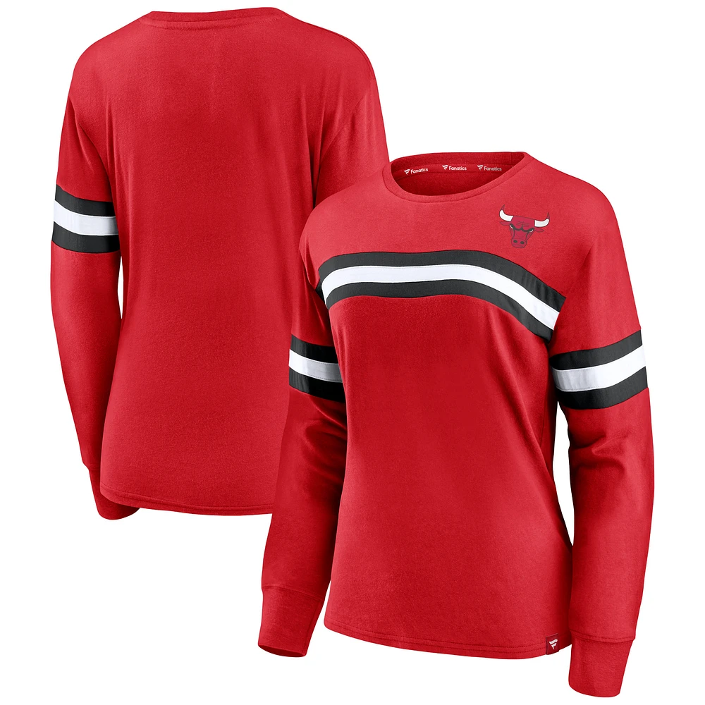 Women's Fanatics Red Chicago Bulls Block Party Striped - Long Sleeve T-Shirt